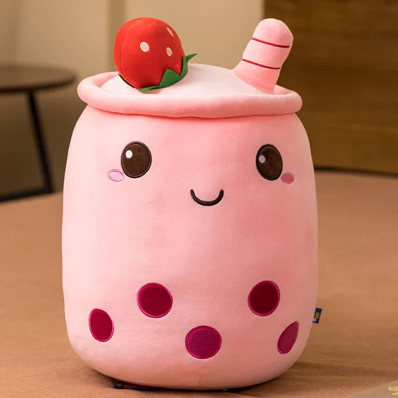 Boba Milk Tea Cartoon Plushie - Cute Strawberry Pillow