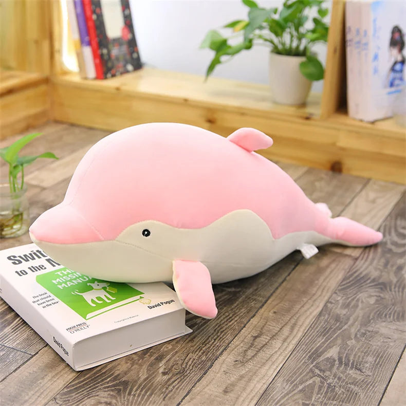 Blue Dolphin Plush Pillow - Soft Sea Animal Cushion