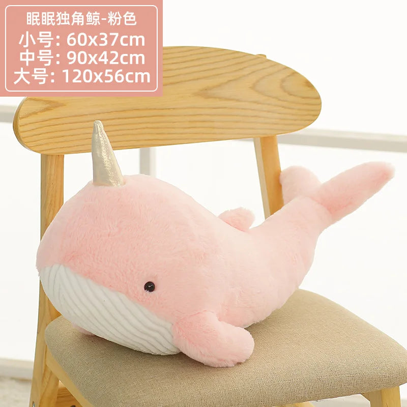 Giant Blue Shark & Pink Narwhal Plush - Sea Animal Pillow