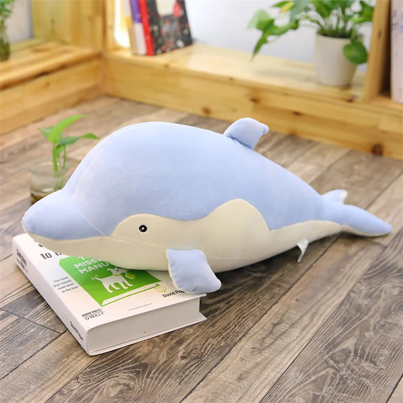 Blue Dolphin Plush Pillow - Soft Sea Animal Cushion