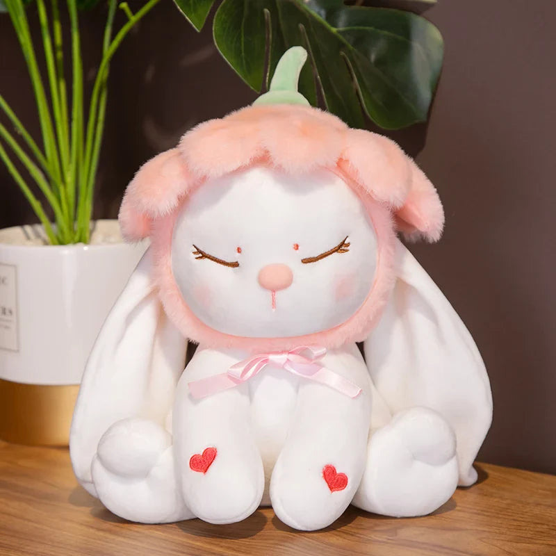 Red Heart Bunny Plushie - Peach Petal Hat Rabbit Toy