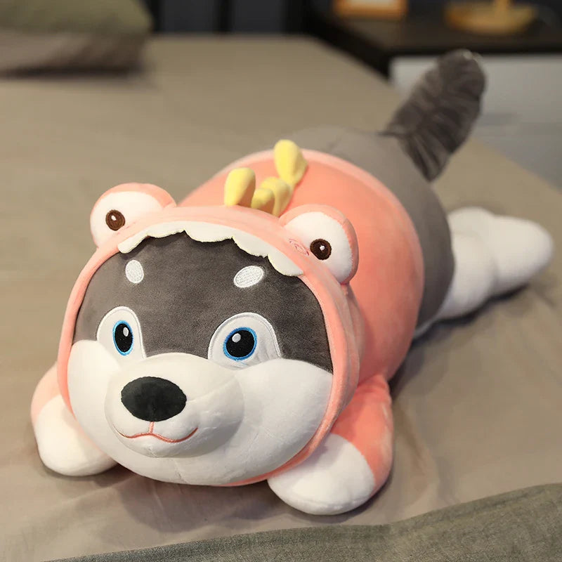 Husky Dog in Crocodile Coat Plush - Unique Bed Pillow