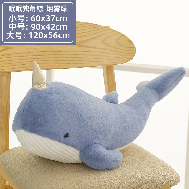 Giant Blue Shark & Pink Narwhal Plush - Sea Animal Pillow