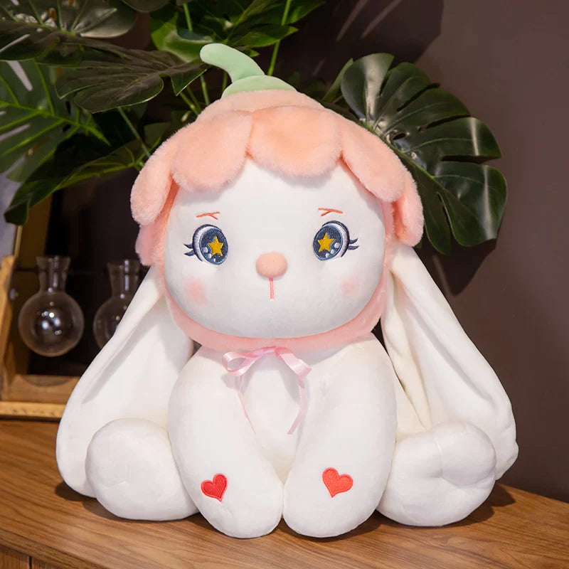 Red Heart Bunny Plushie - Peach Petal Hat Rabbit Toy