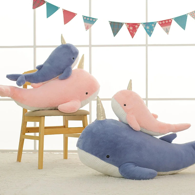 Giant Blue Shark & Pink Narwhal Plush - Sea Animal Pillow | Stuffed Animals & Plushies | Adorbs Plushies