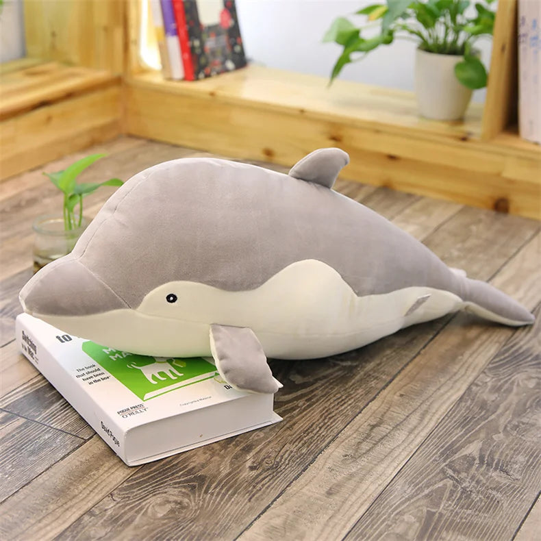 Blue Dolphin Plush Pillow - Soft Sea Animal Cushion