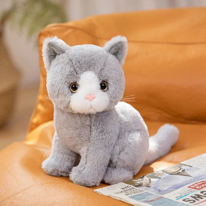 Grey White Black Cat Plush - Realistic Kitten Doll