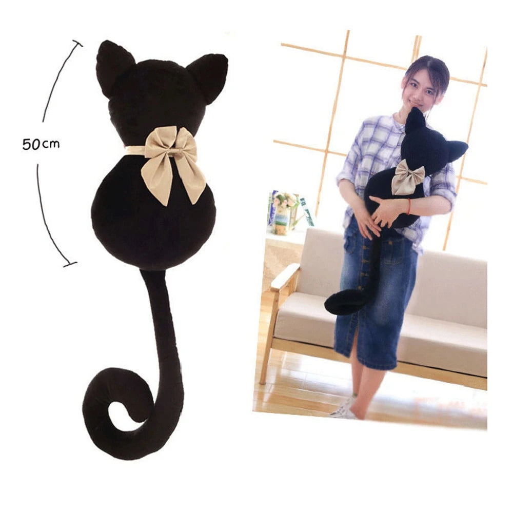 Black Cat Plush Throw Pillow | Kitten with Long Tail Bow | Adorbs Plushies