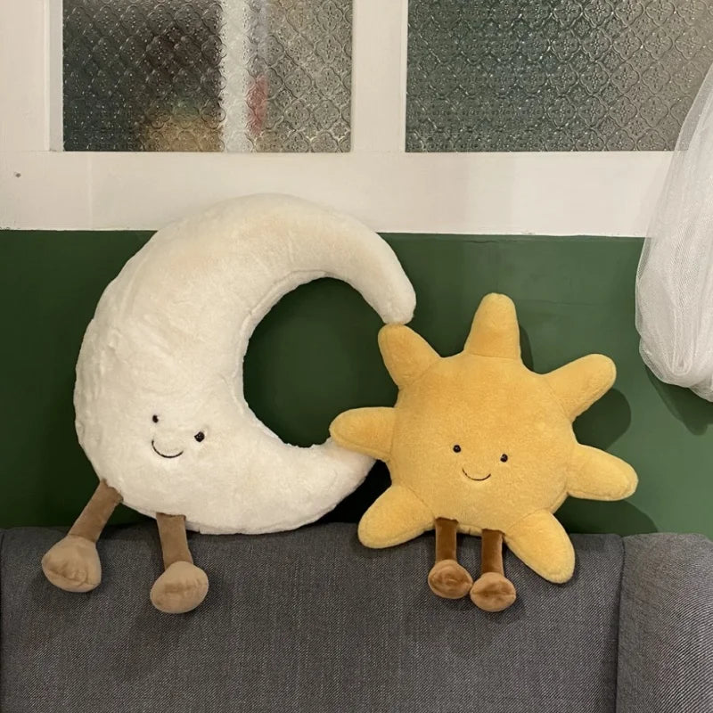 White Moon & Yellow Sun Plushie - Cute Weather Pillow | Stuffed Animals & Plushies | Adorbs Plushies