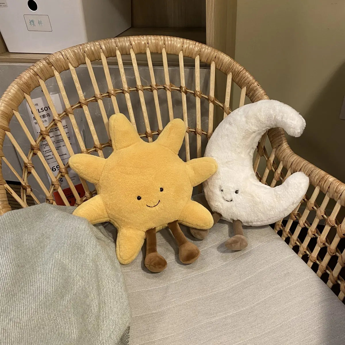 White Moon & Yellow Sun Plushie - Cute Weather Pillow | Stuffed Animals & Plushies | Adorbs Plushies