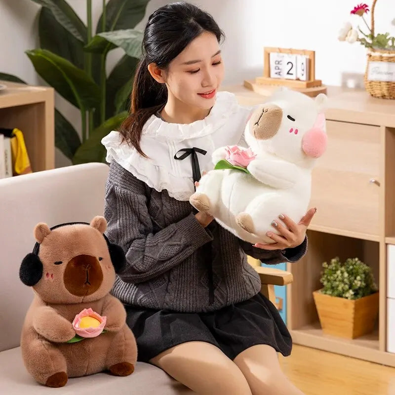 Headphone Capybara Plush Toy with Flower | Adorbs Plushies