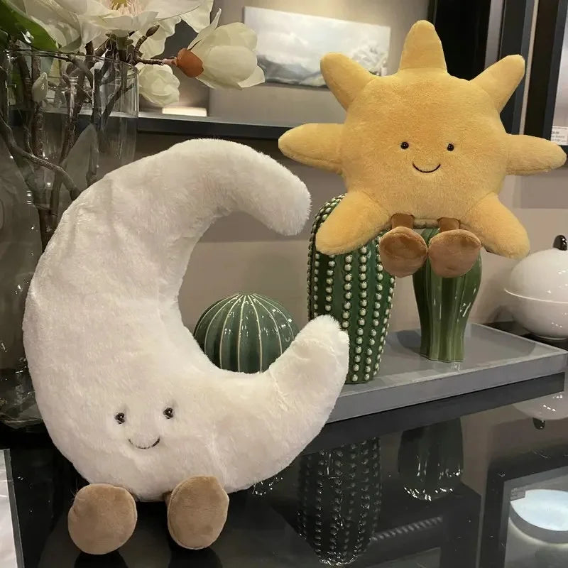 White Moon & Yellow Sun Plushie - Cute Weather Pillow | Stuffed Animals & Plushies | Adorbs Plushies