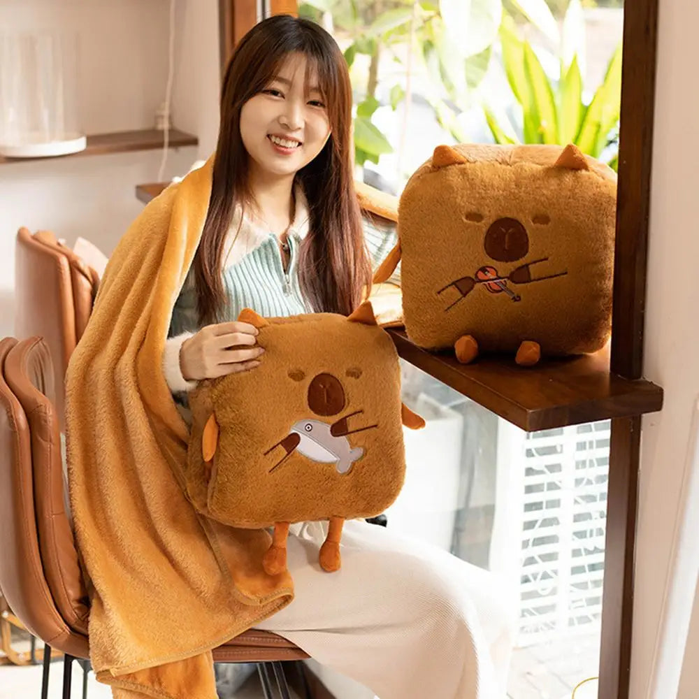 Cute Capybara Plush Pillow with Soft Throw Blanket | Adorbs Plushies