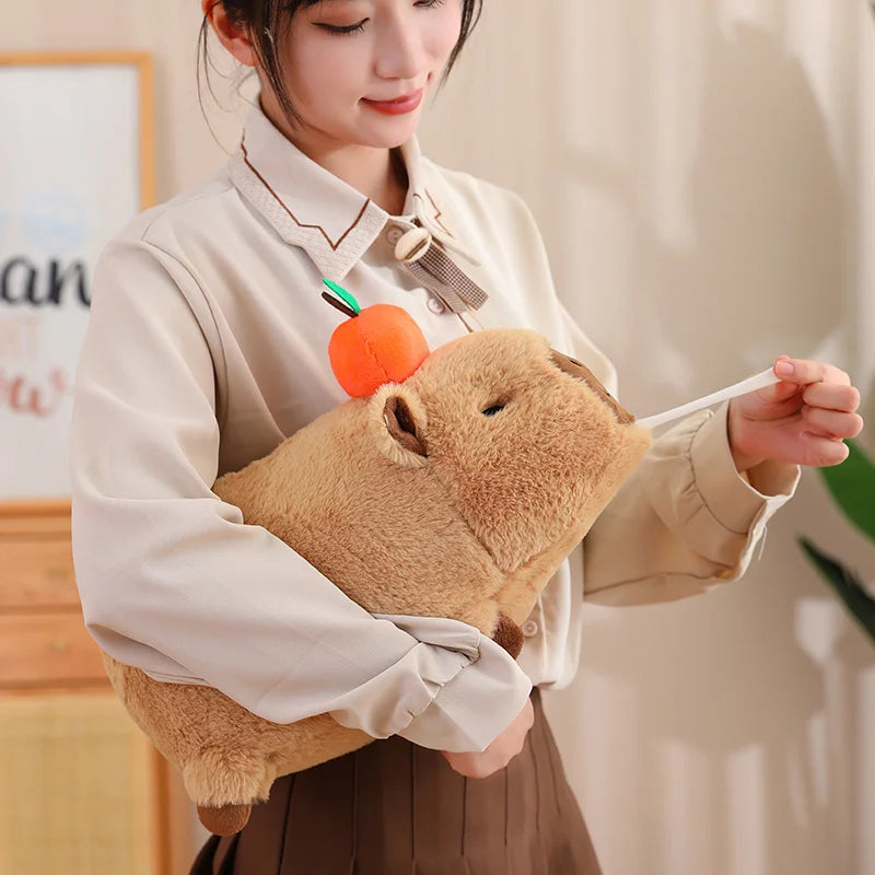 Fluffy Capybara Plush Toy with Fruit | Adorbs Plushies