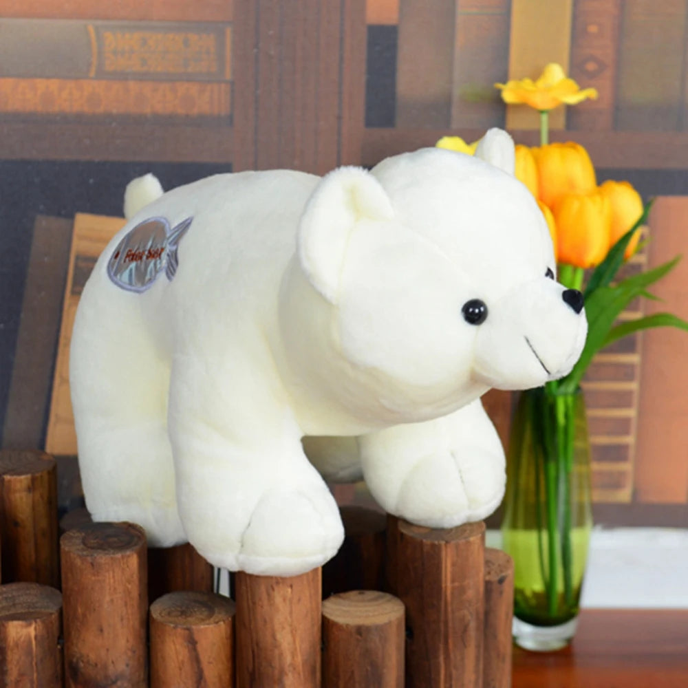 Polar Bear Plushie with Fish Embroidery | Adorbs Plushies