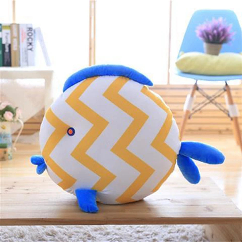 Tropical Fish Plush Throw Pillow | Marine Animal Striped Pattern Cushion | Adorbs Plushies