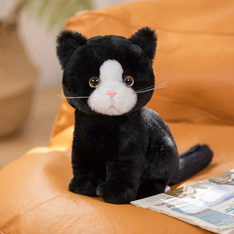 Grey White Black Cat Plush - Realistic Kitten Doll