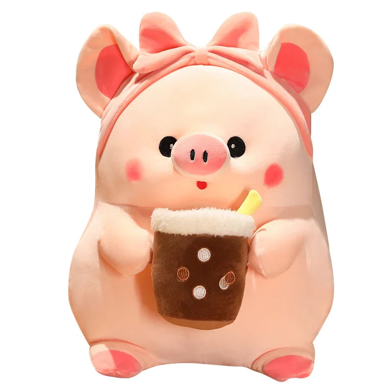 Pink Pig Boba Plushies - Dress-Up Piggy Pillow