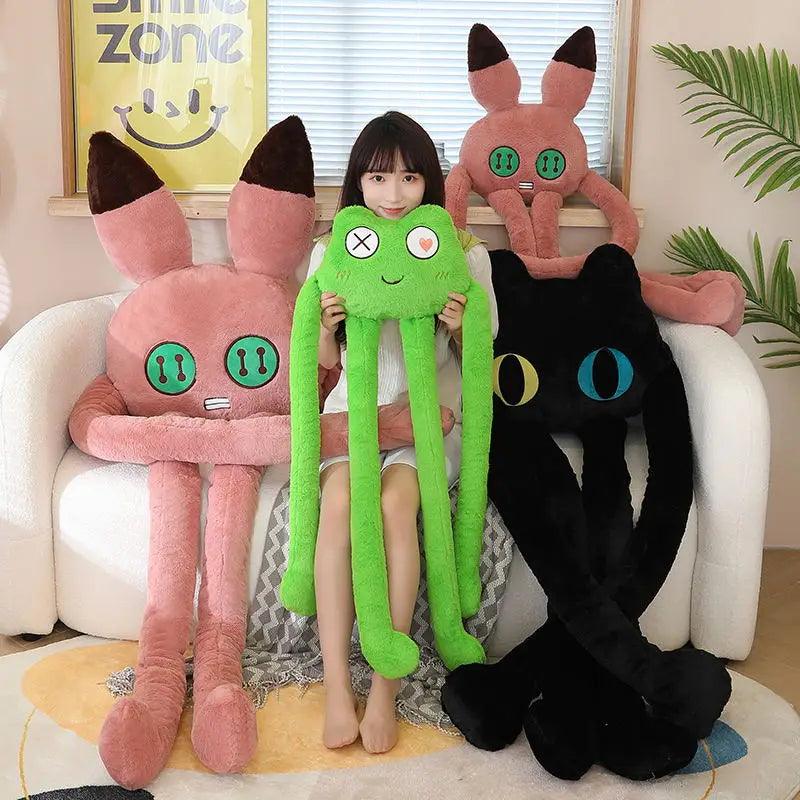 Green Frog & Black Cat Plush - Large Sleep Cushion Toy | Stuffed Animals & Plushies | Adorbs Plushies