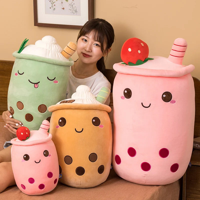 Boba Milk Tea Cartoon Plushie - Cute Strawberry Pillow | Stuffed Animals & Plushies | Adorbs Plushies