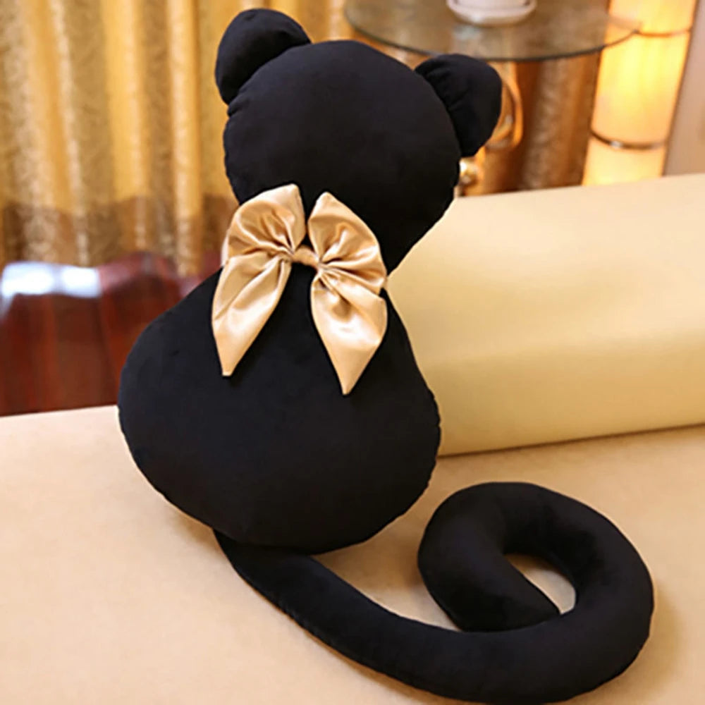 Black Cat Plush Throw Pillow | Kitten with Long Tail Bow | Adorbs Plushies