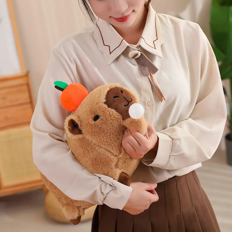 Fluffy Capybara Plush Toy with Fruit | Adorbs Plushies