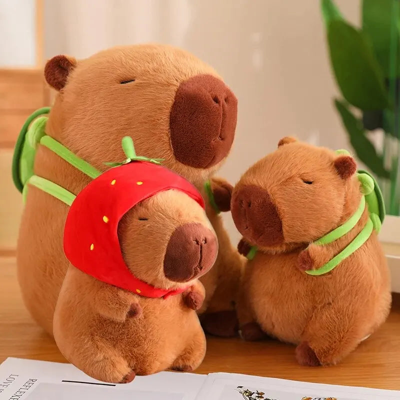 Capybara Plush Toy with Turtle Bag and Strawberry Head | Adorbs Plushies