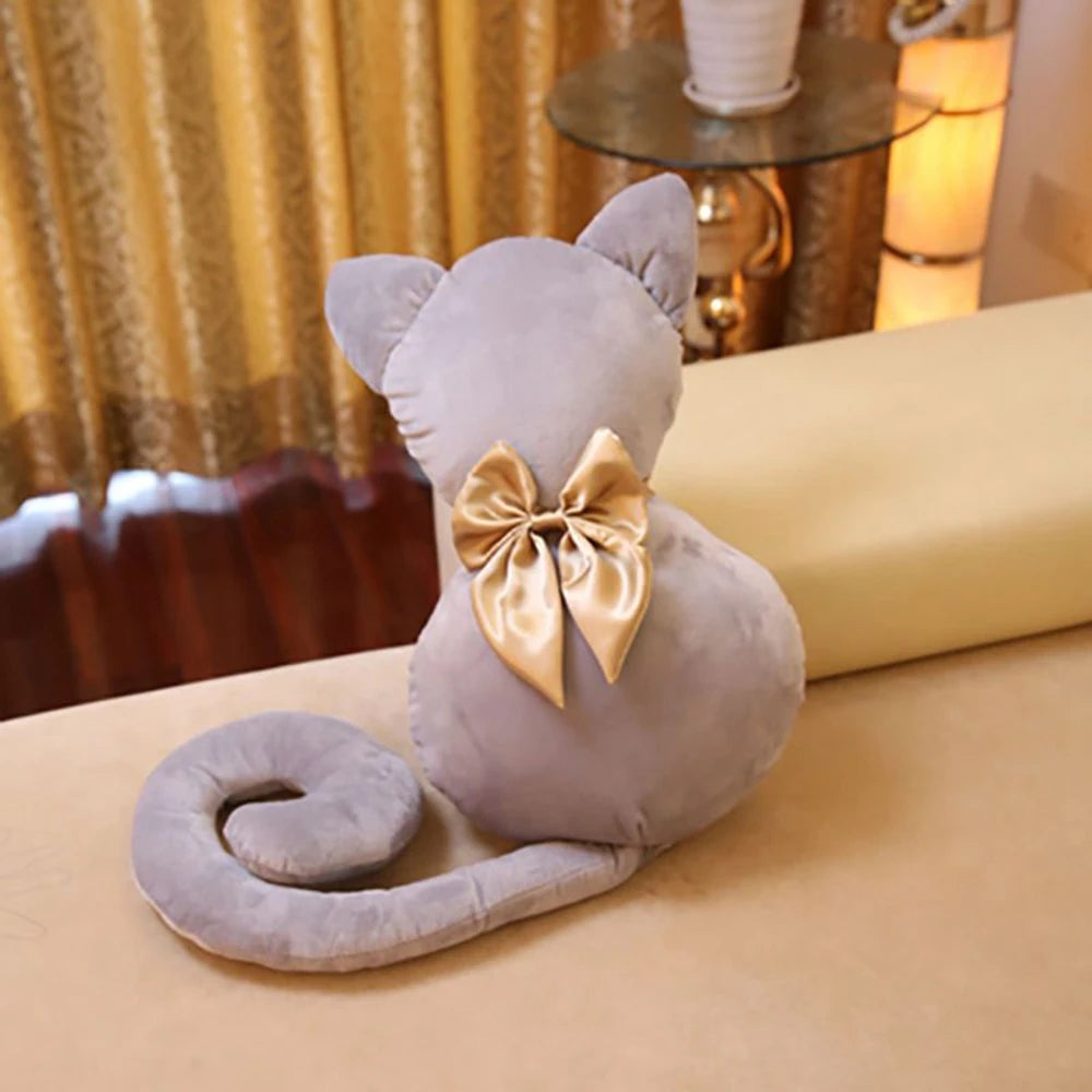 Black Cat Plush Throw Pillow | Kitten with Long Tail Bow | Adorbs Plushies