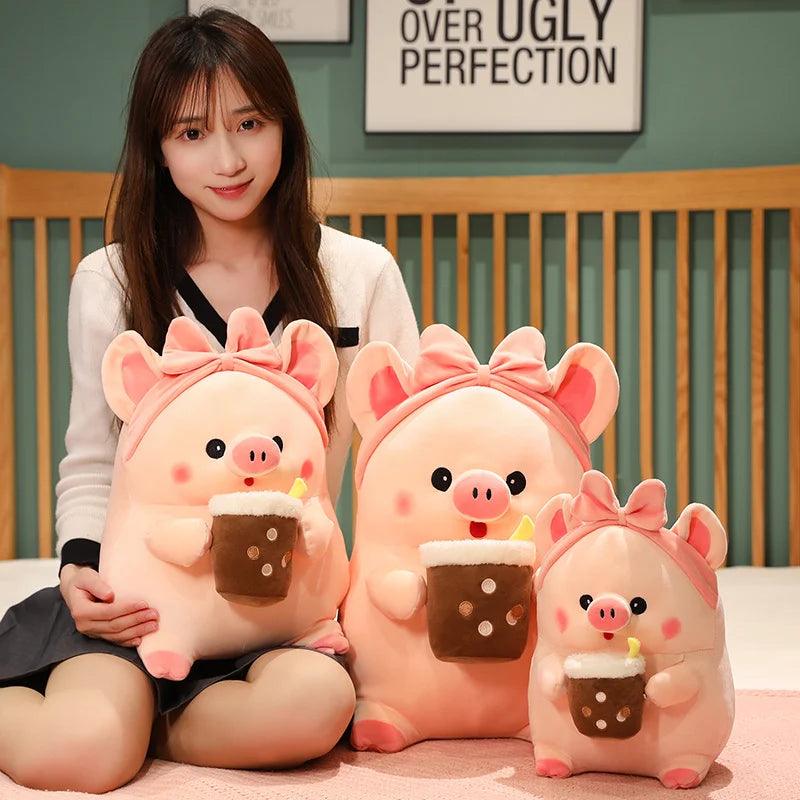 Pink Pig Boba Plushies - Dress-Up Piggy Pillow | Stuffed Animals & Plushies | Adorbs Plushies