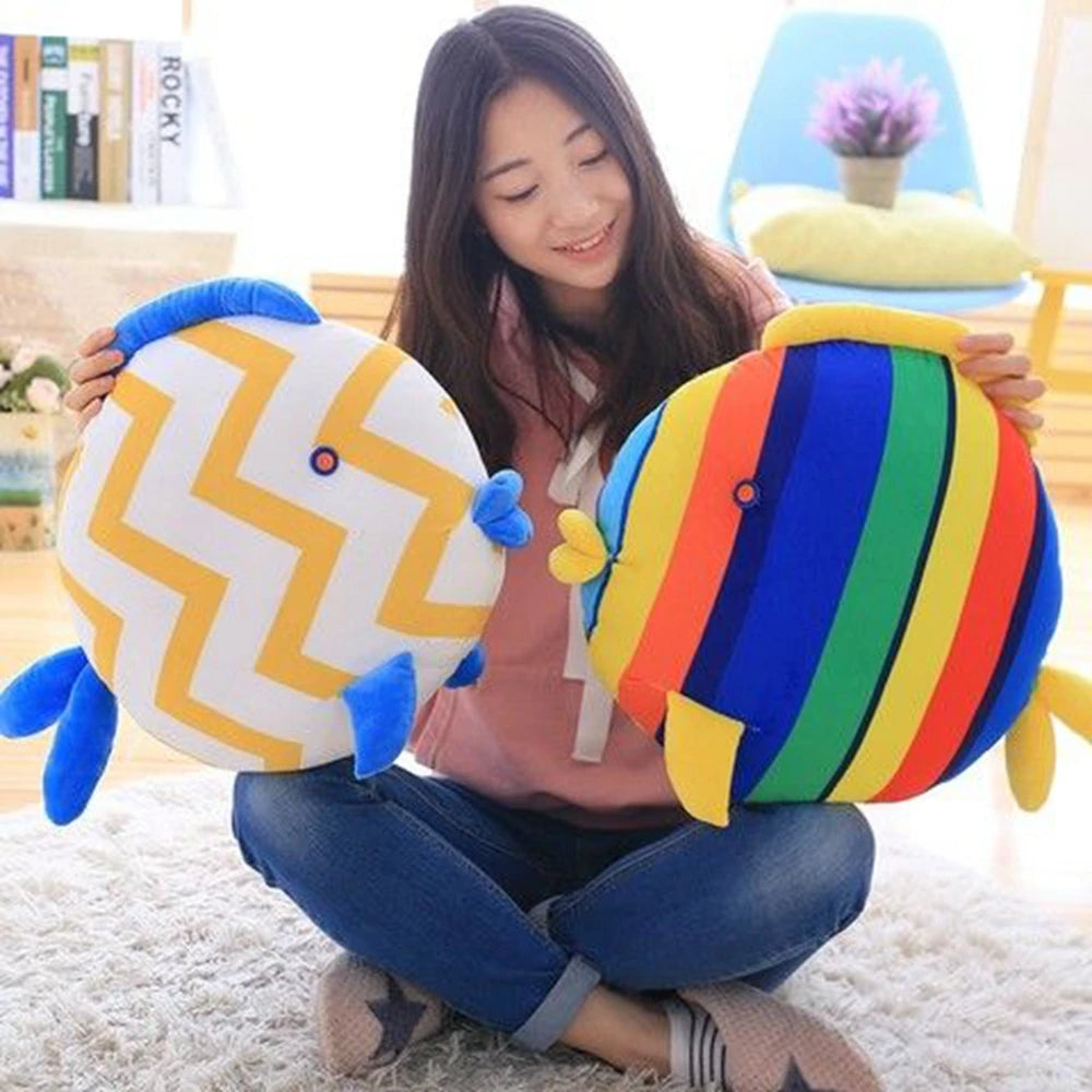 Tropical Fish Plush Throw Pillow | Marine Animal Striped Pattern Cushion | Adorbs Plushies