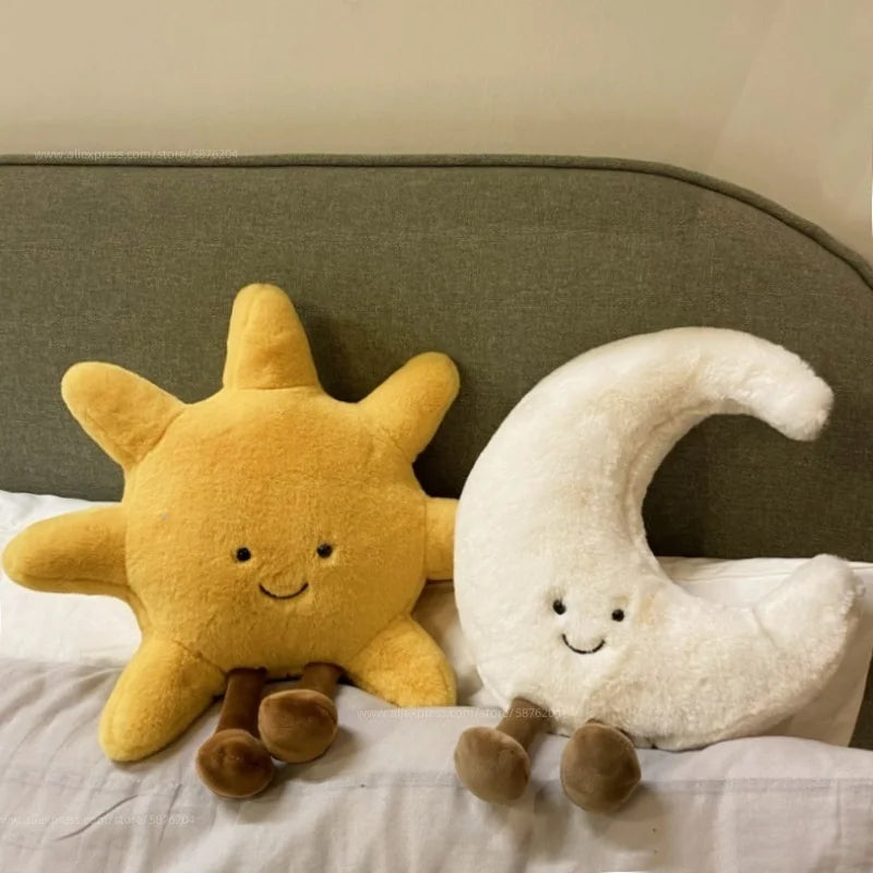 White Moon & Yellow Sun Plushie - Cute Weather Pillow | Stuffed Animals & Plushies | Adorbs Plushies