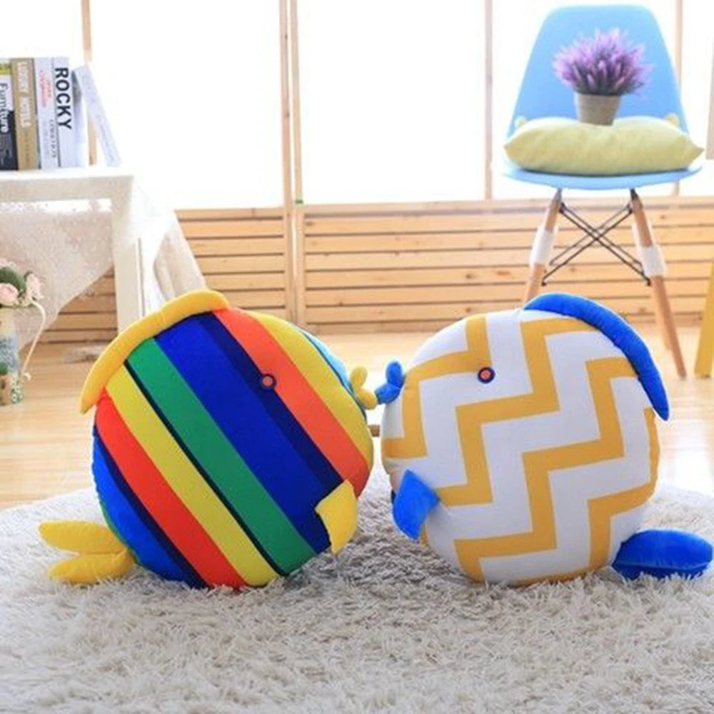 Tropical Fish Plush Throw Pillow | Marine Animal Striped Pattern Cushion | Adorbs Plushies