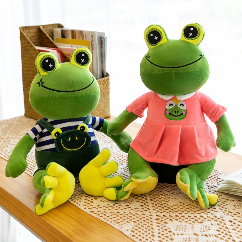 30-50cm Cartoon Frog Plush Toy Couple Frog with Clothes Stuffed Animal Doll Kids Children Birthday Gifts Mall Activity Presents