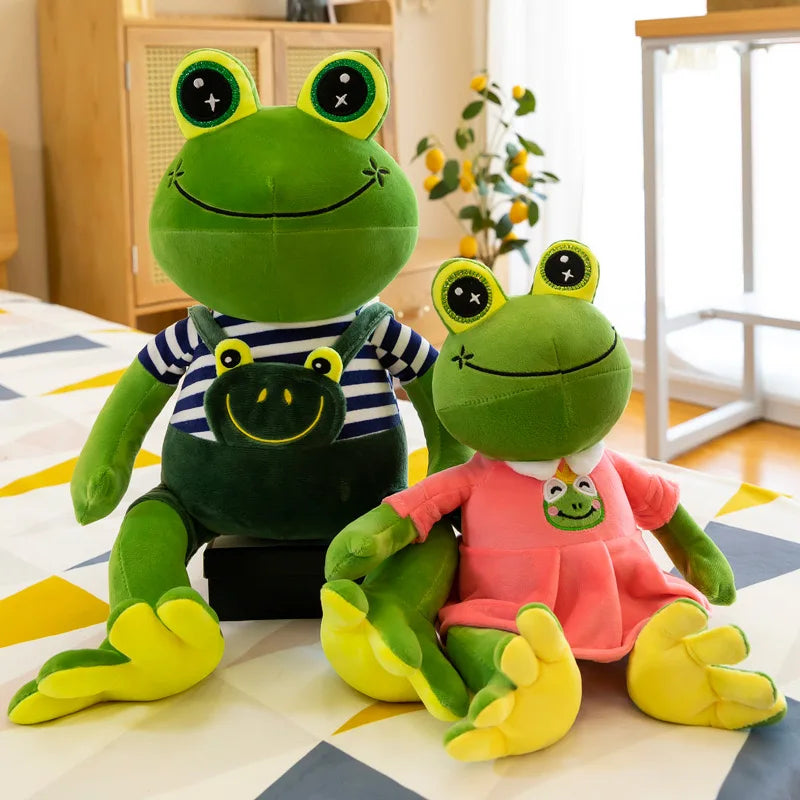 30-50cm Cartoon Frog Plush Toy Couple Frog with Clothes Stuffed Animal Doll Kids Children Birthday Gifts Mall Activity Presents