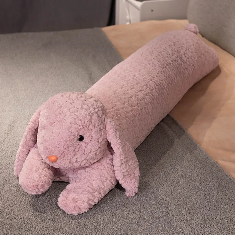 Purple Bunny & Brown Bear Strip Pillow - Long Hug Toy