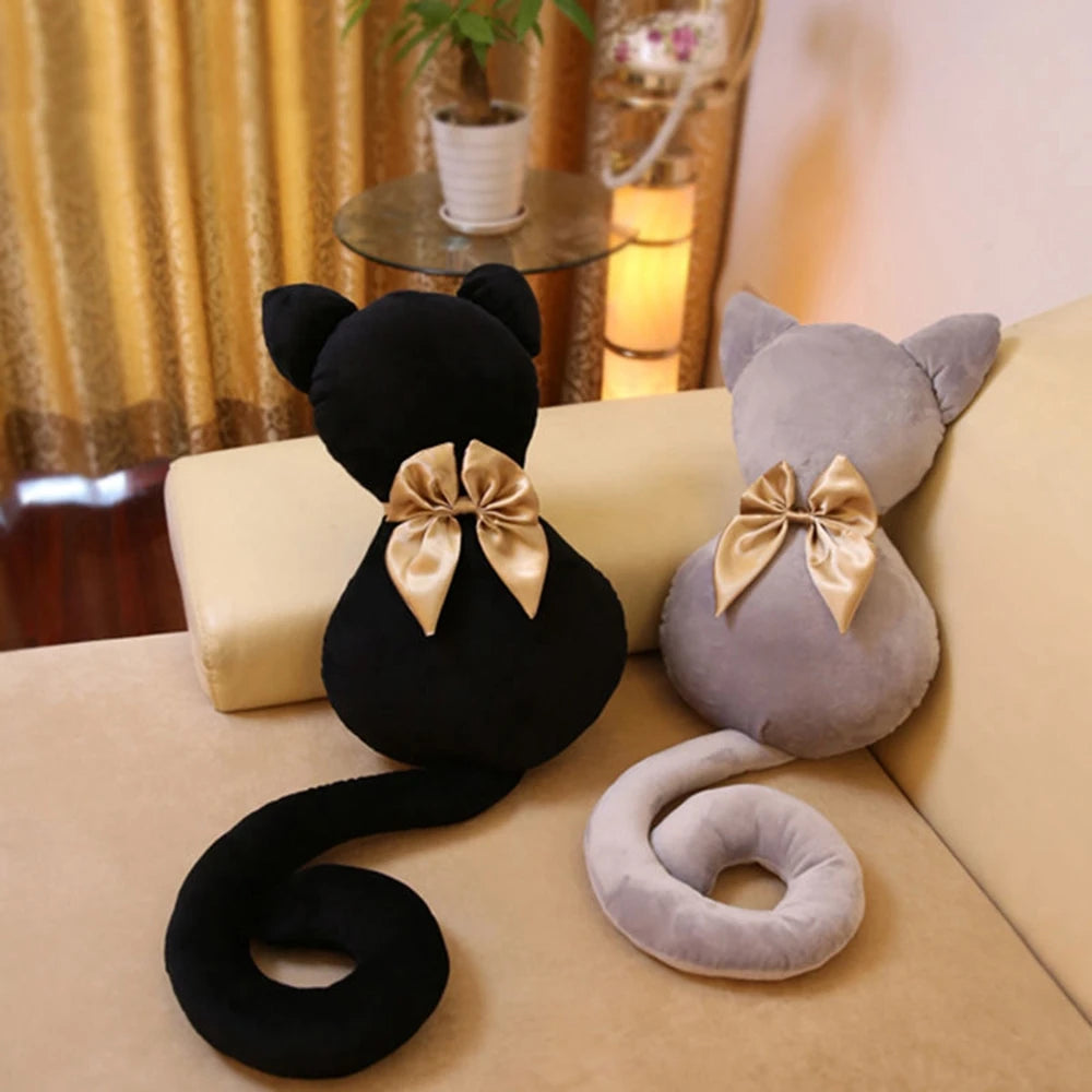 Black Cat Plush Throw Pillow | Kitten with Long Tail Bow | Adorbs Plushies